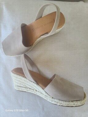 The Spanish Sandal Co. Espadrille Wedge Leather Slingback Sandals-Neutral Beige